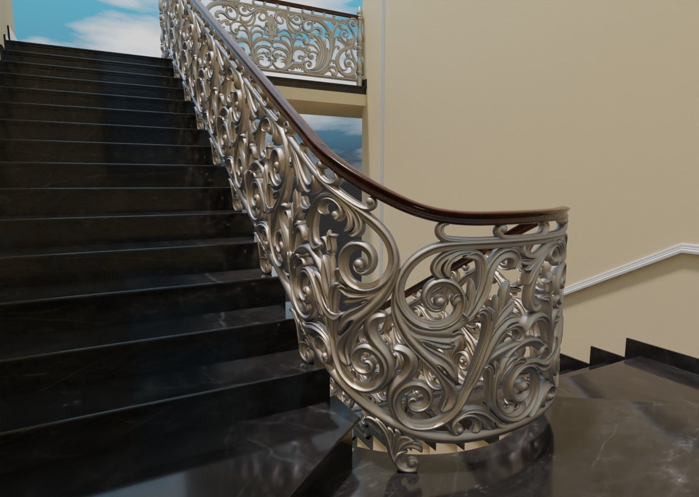 Staircase railings Low-poly 3D model_2