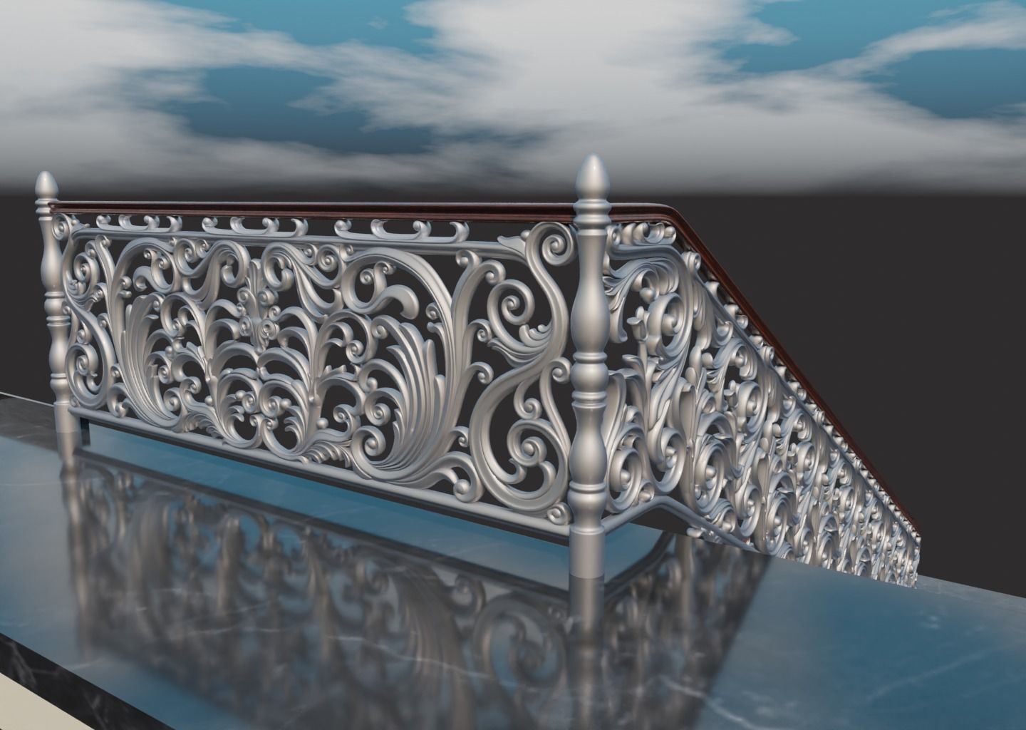 Staircase railings Low-poly 3D model_6