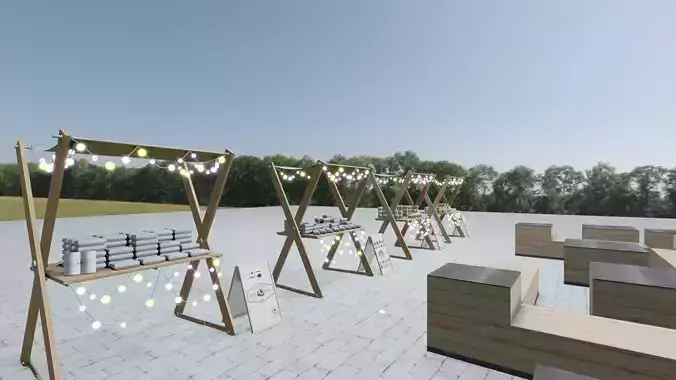 marche-table outdoor food stand with tables and chairs 3D model