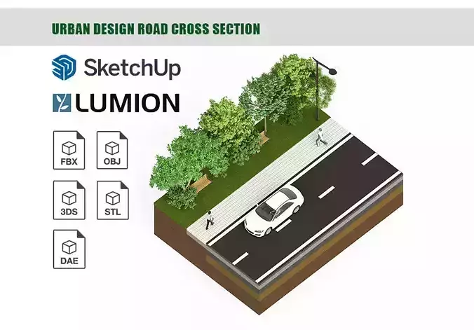 Urban design road cross section  3D model