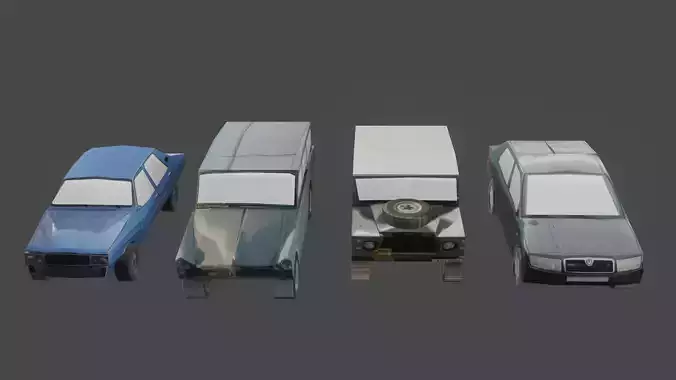 4 low poly cars four