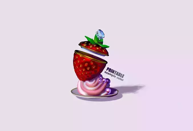 Strawberry and cream dessert jewelry box 3D print model