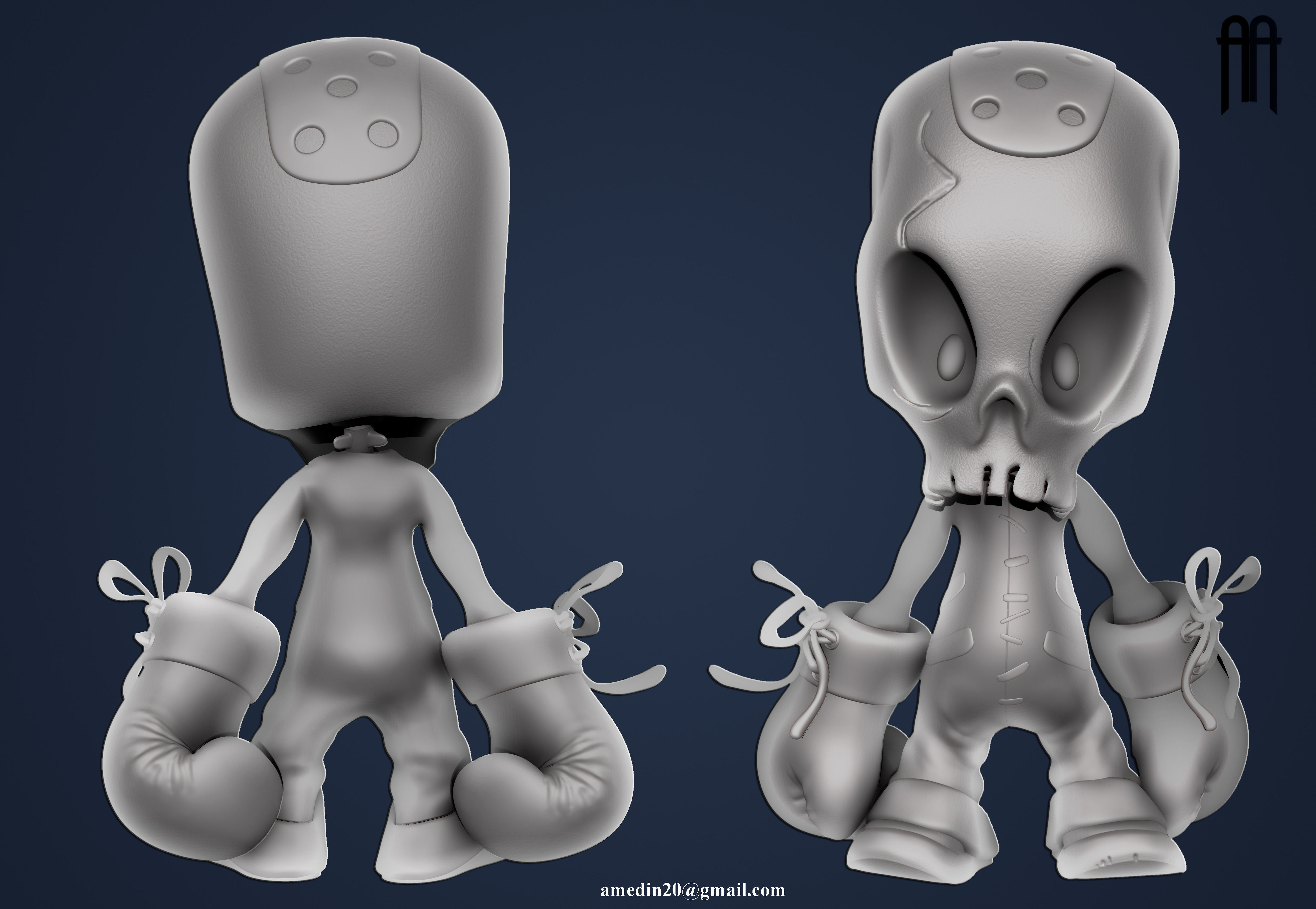 Skull Kid Character Low-poly 3D model_2