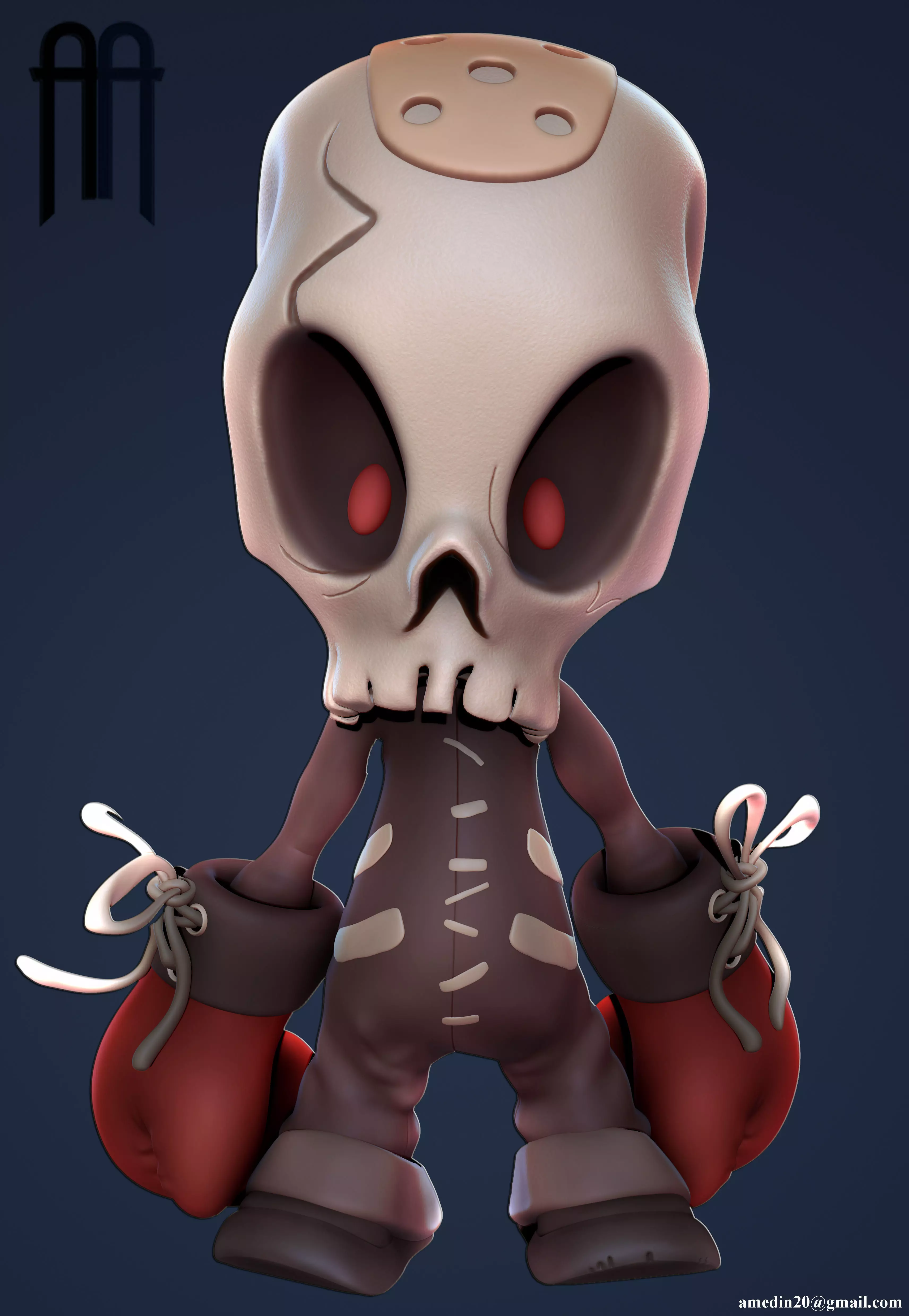 Skull Kid Character Low-poly 3D model_0