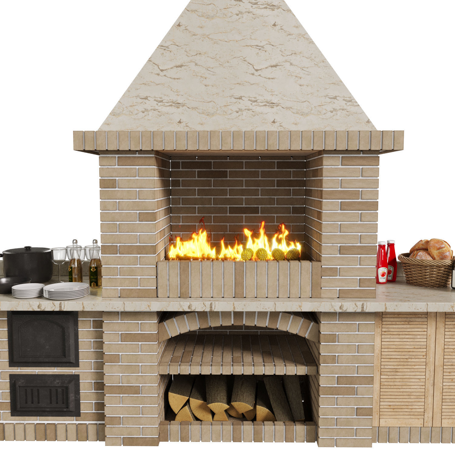 Brick Barbecue 3D model_3