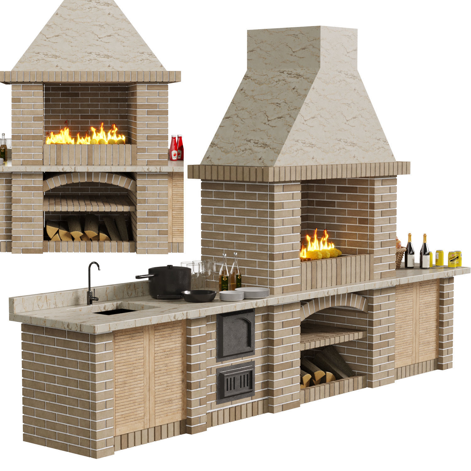 Brick Barbecue 3D model_0