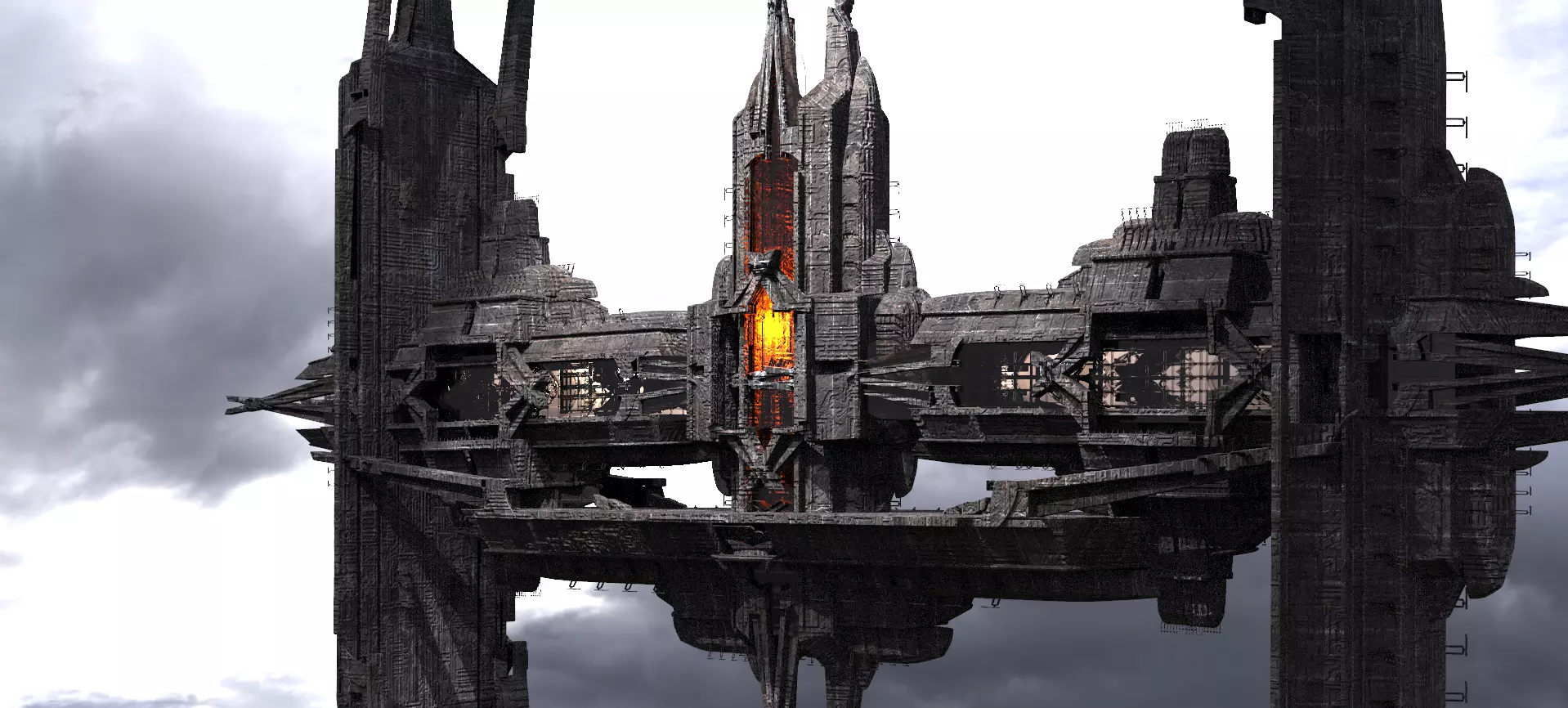 cyberpunk AsianTower Floating Kitbash 2  3D model_0