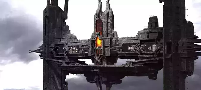 cyberpunk AsianTower Floating Kitbash 2  3D model