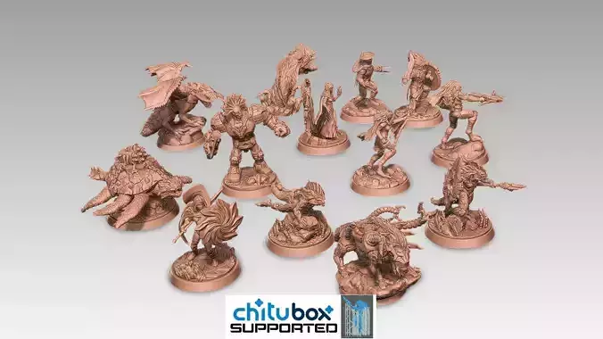 Scifi Fantasy Minis Thirteen 3D printable characters and bases