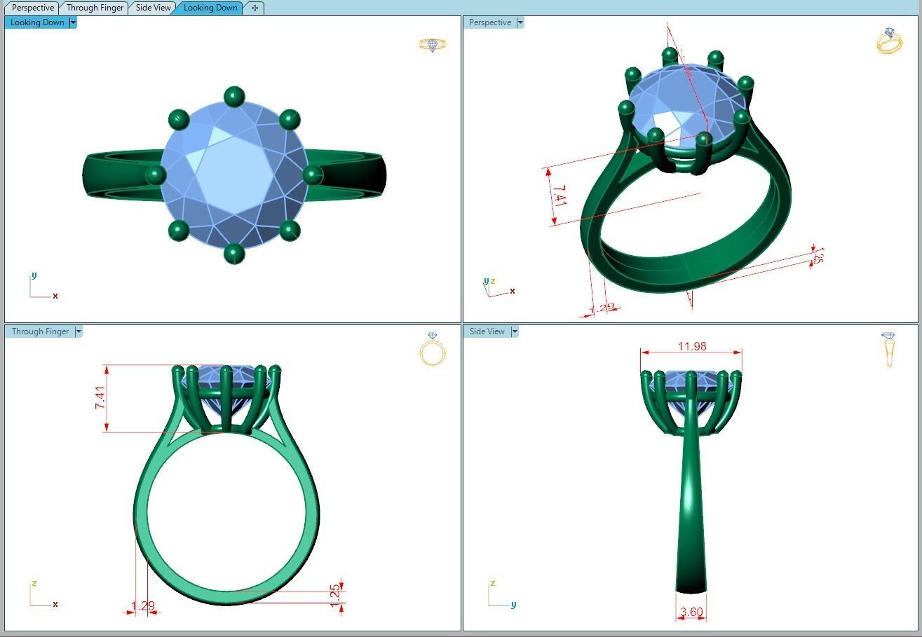 Ring427 solitaire diamond engagement ring gold 3D print model_5
