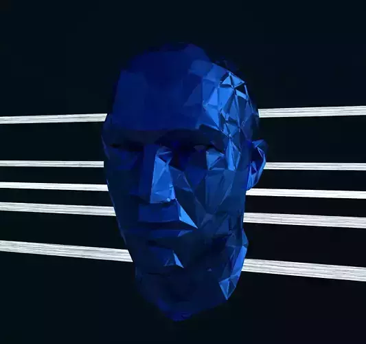 Blue Low Poly Man Head model Low-poly 3D model