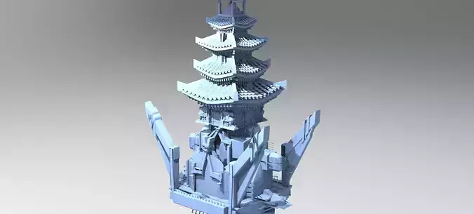 cyberpunk AsianTower Castle 2  3D model