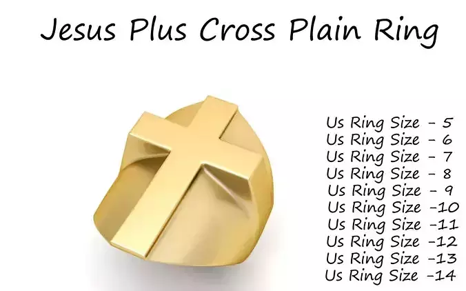 Plain Gold Jesus  Cross Ring Signet ring 3D print model