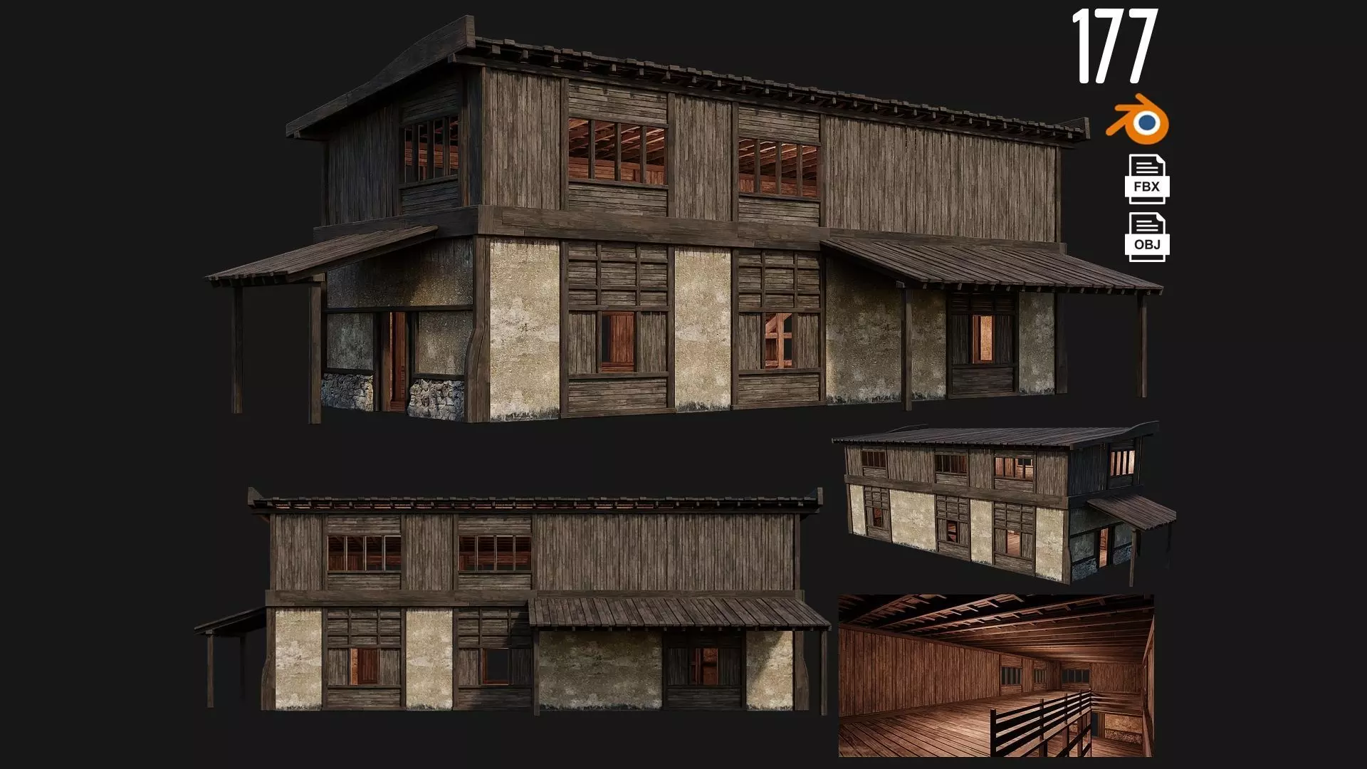 Old Building 4K Textures GameReady 177 Low-poly 3D model_0