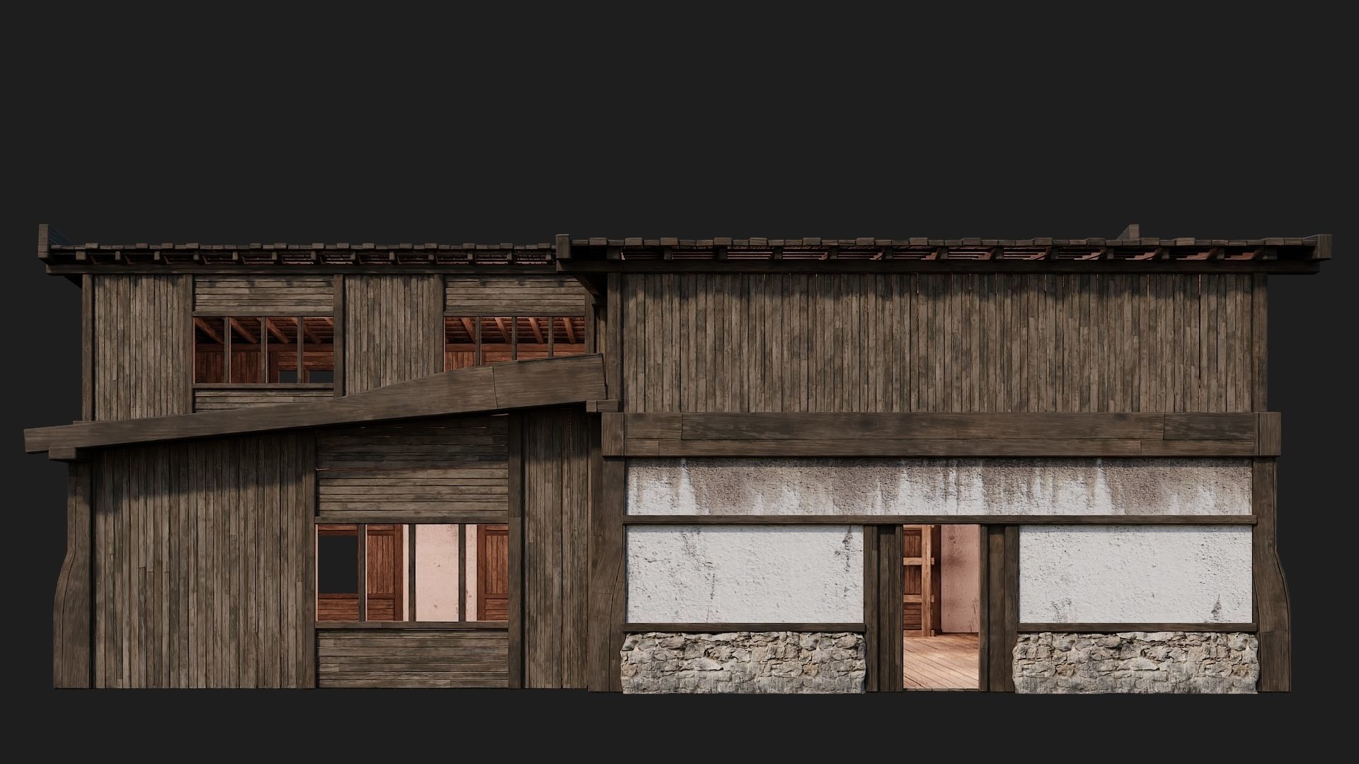 4 Old Buildings Pack 4K Textures GameReady 177 to 180 Low-poly 3D model_48