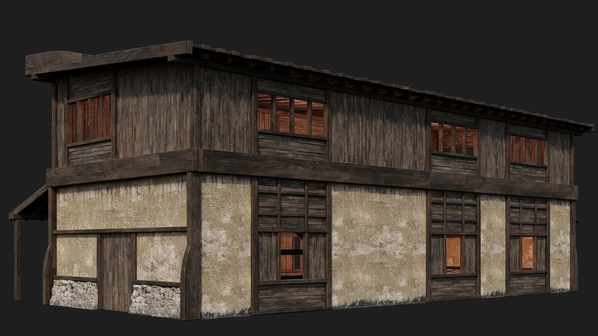 4 Old Buildings Pack 4K Textures GameReady 177 to 180 Low-poly 3D model_13
