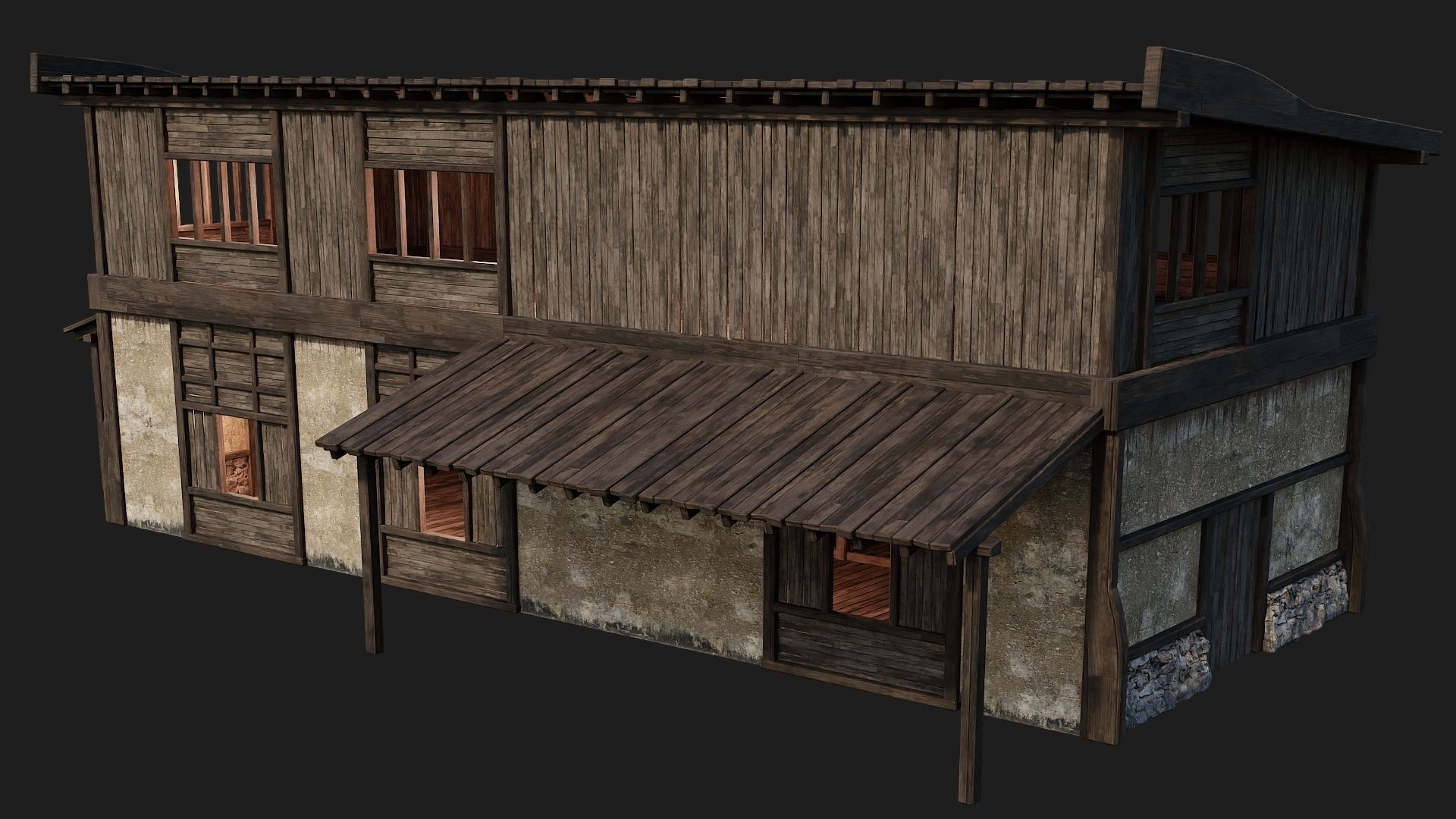 4 Old Buildings Pack 4K Textures GameReady 177 to 180 Low-poly 3D model_18