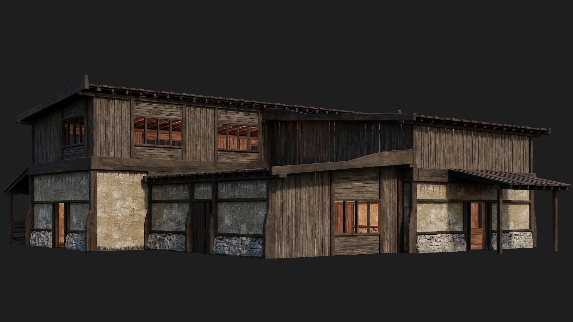 4 Old Buildings Pack 4K Textures GameReady 177 to 180 Low-poly 3D model_6
