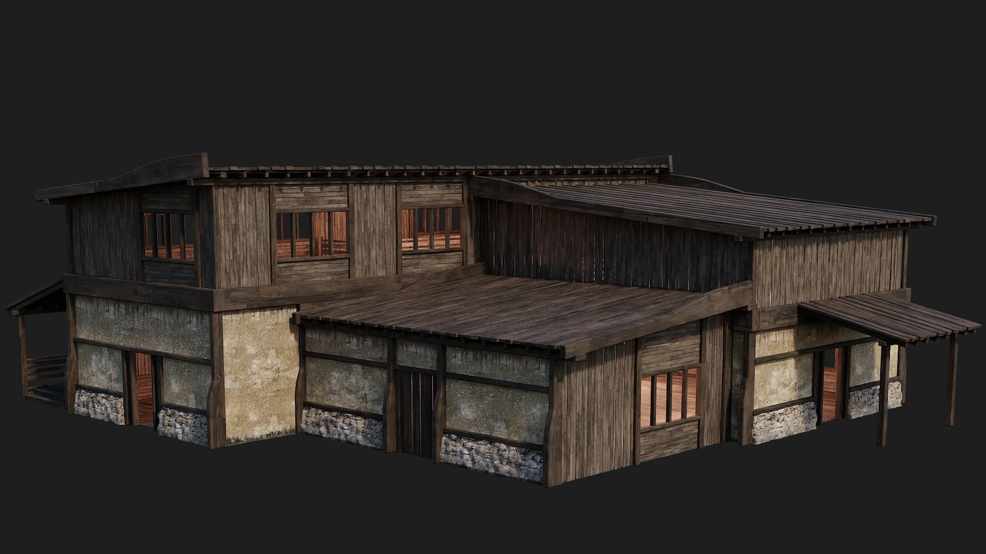 4 Old Buildings Pack 4K Textures GameReady 177 to 180 Low-poly 3D model_28