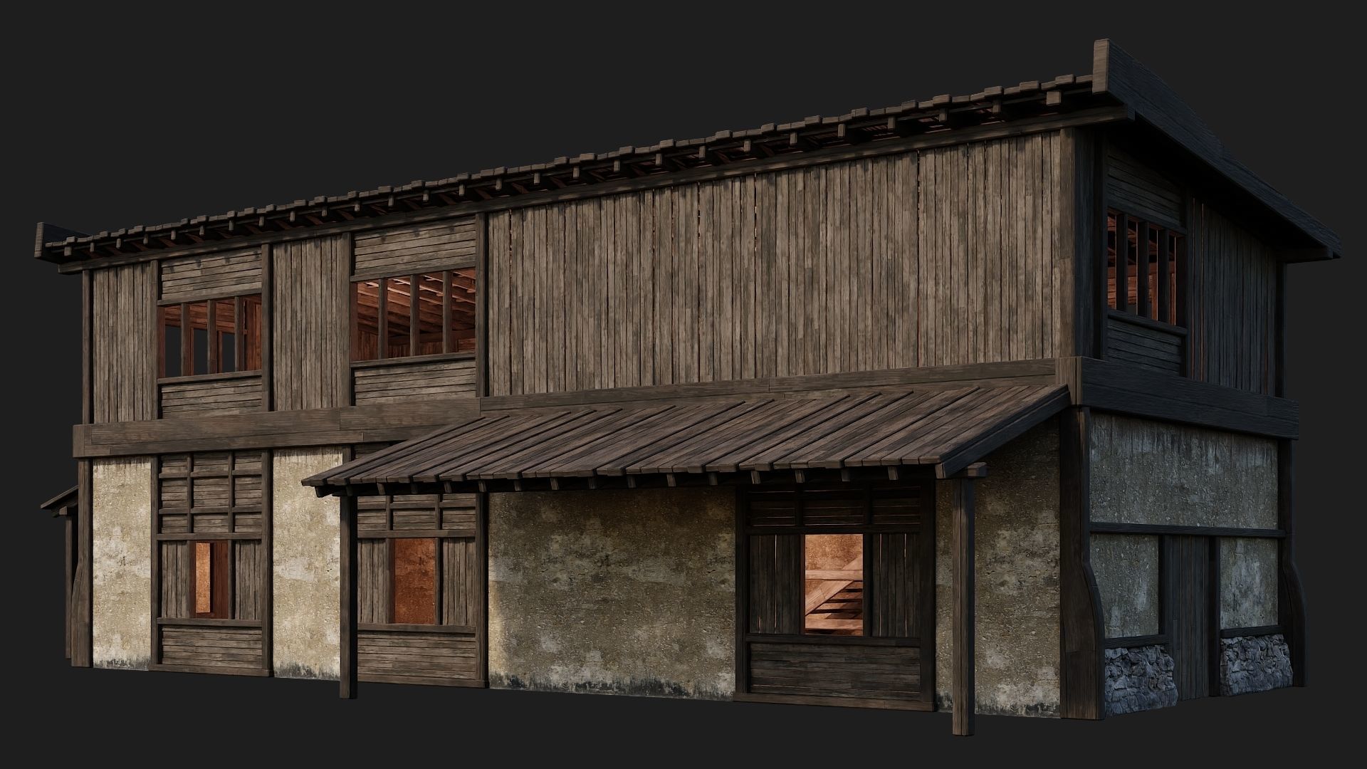 4 Old Buildings Pack 4K Textures GameReady 177 to 180 Low-poly 3D model_12