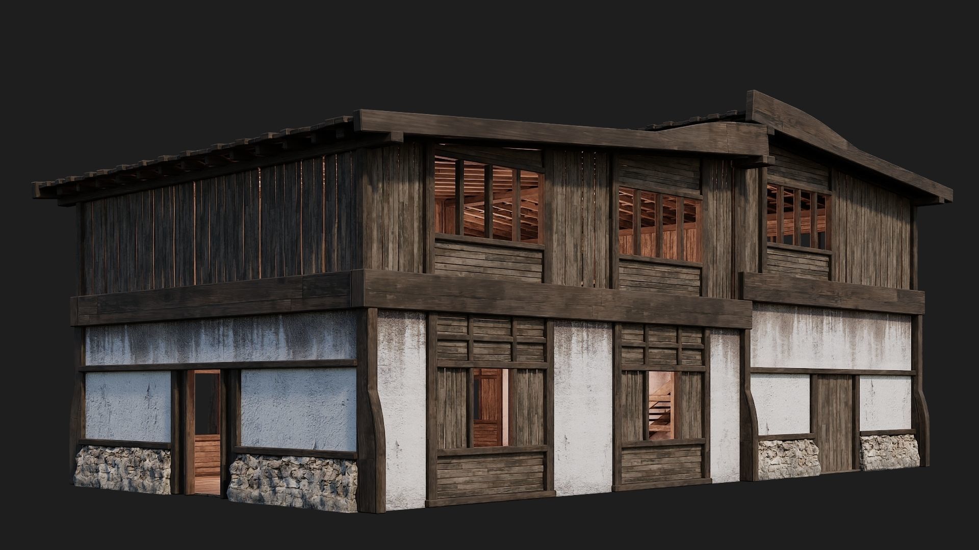 4 Old Buildings Pack 4K Textures GameReady 177 to 180 Low-poly 3D model_34