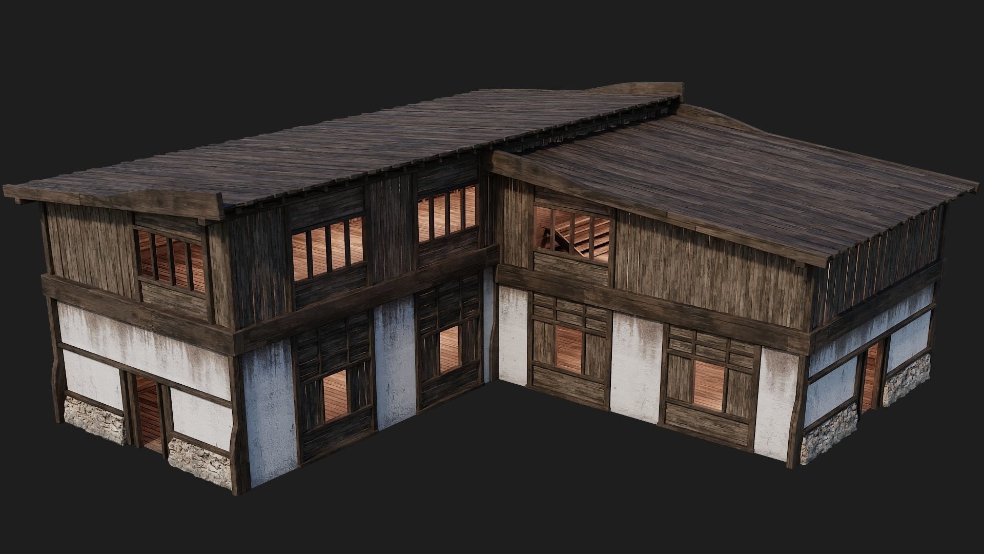 4 Old Buildings Pack 4K Textures GameReady 177 to 180 Low-poly 3D model_39