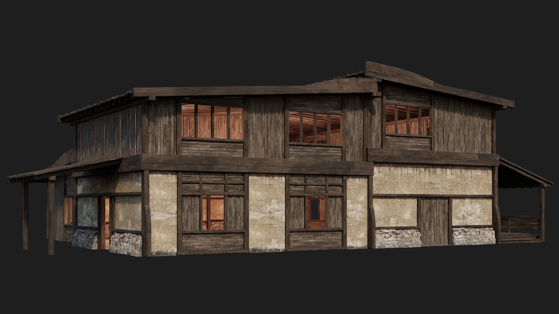 4 Old Buildings Pack 4K Textures GameReady 177 to 180 Low-poly 3D model_23