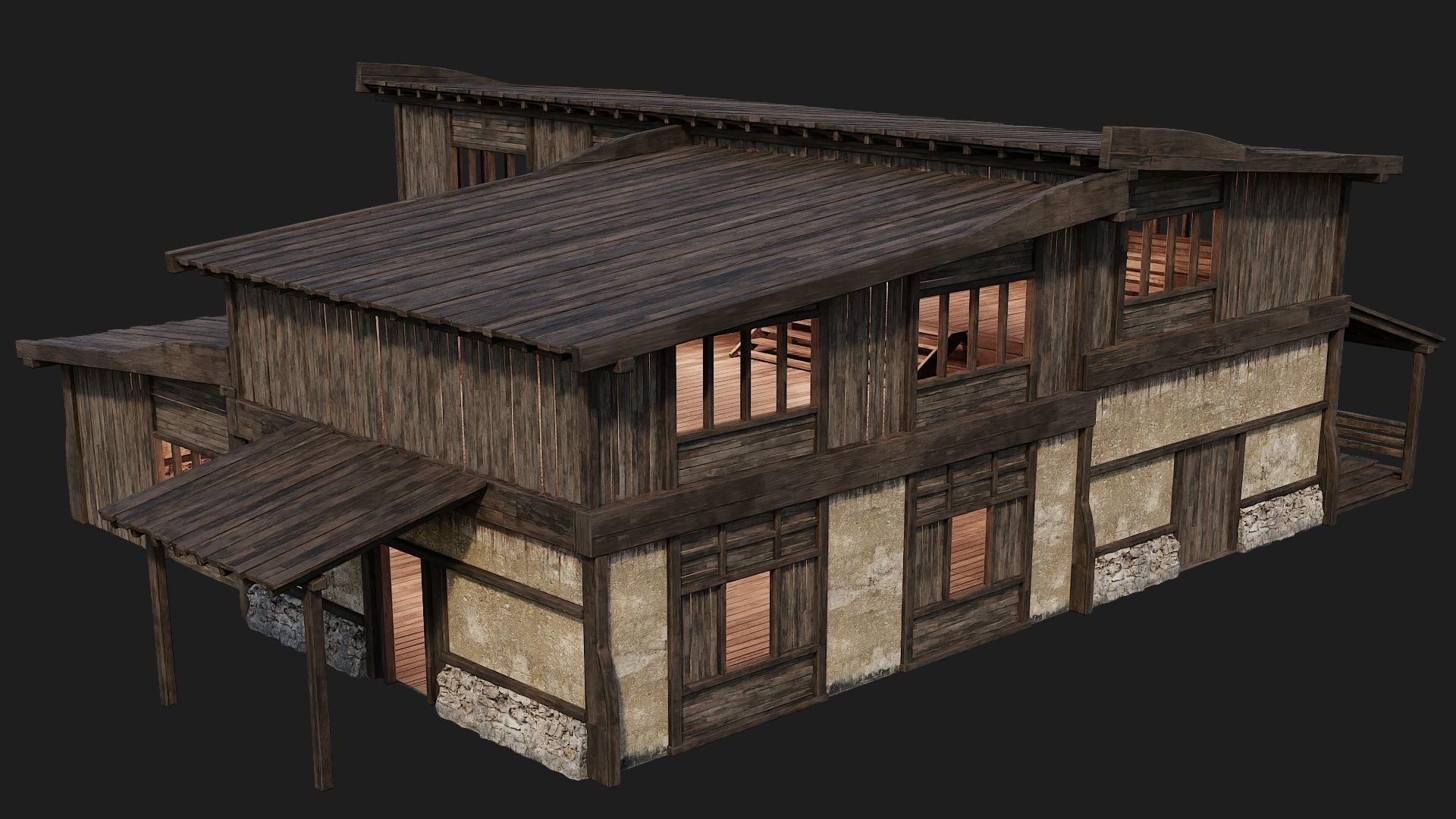4 Old Buildings Pack 4K Textures GameReady 177 to 180 Low-poly 3D model_29
