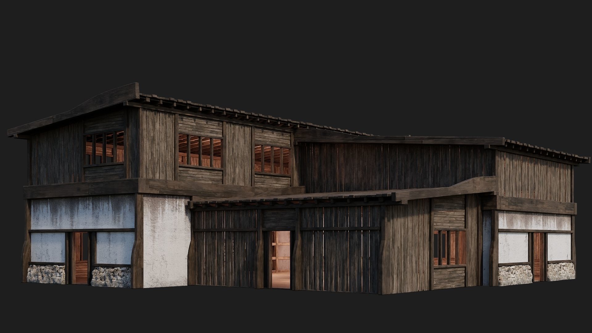 4 Old Buildings Pack 4K Textures GameReady 177 to 180 Low-poly 3D model_8