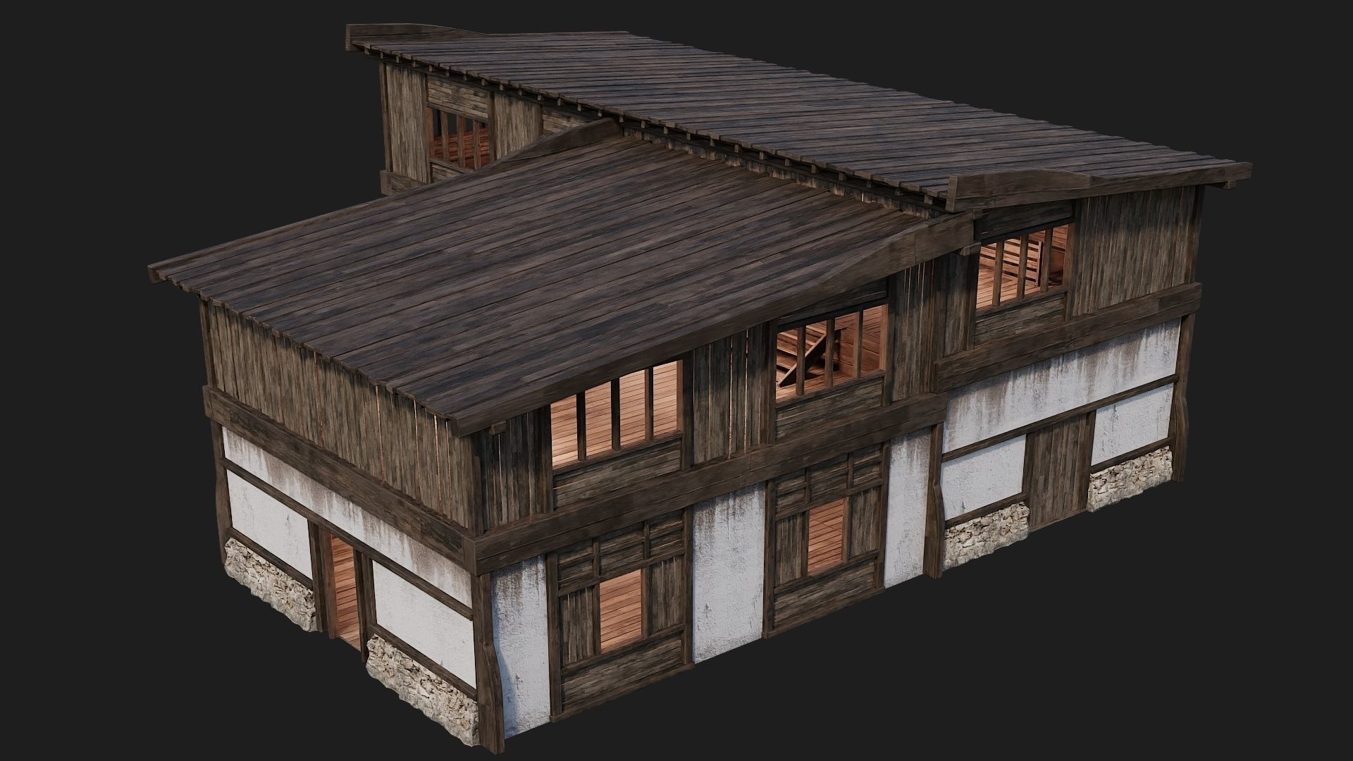 4 Old Buildings Pack 4K Textures GameReady 177 to 180 Low-poly 3D model_40