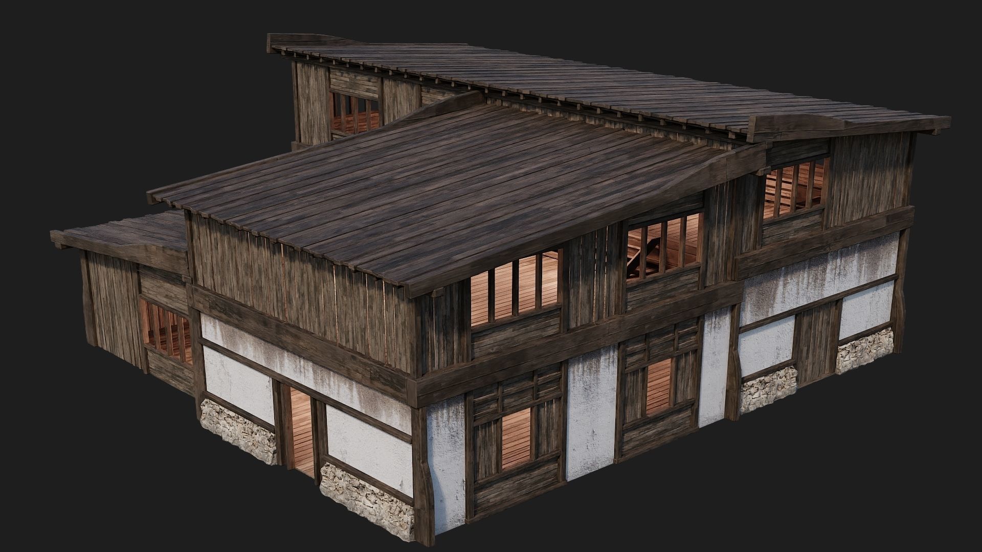 4 Old Buildings Pack 4K Textures GameReady 177 to 180 Low-poly 3D model_51