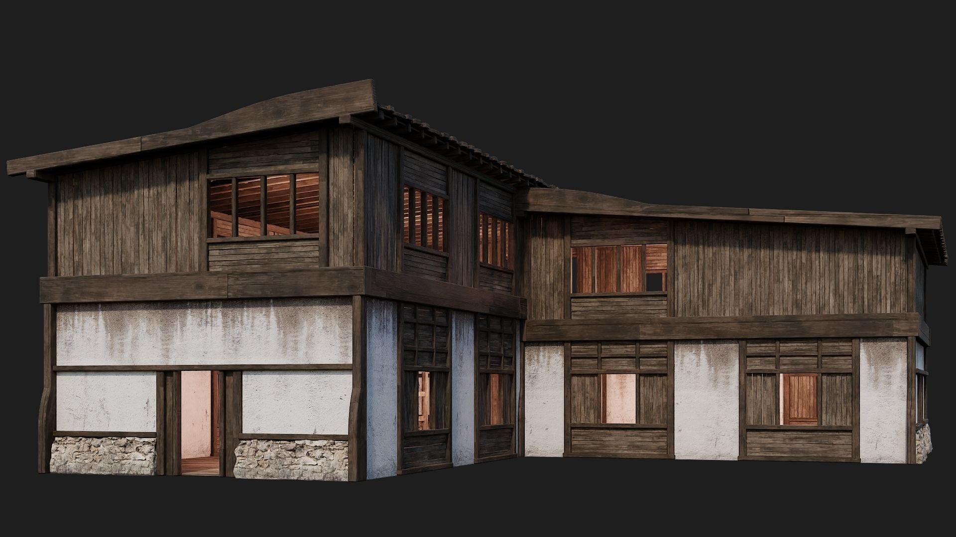 4 Old Buildings Pack 4K Textures GameReady 177 to 180 Low-poly 3D model_38