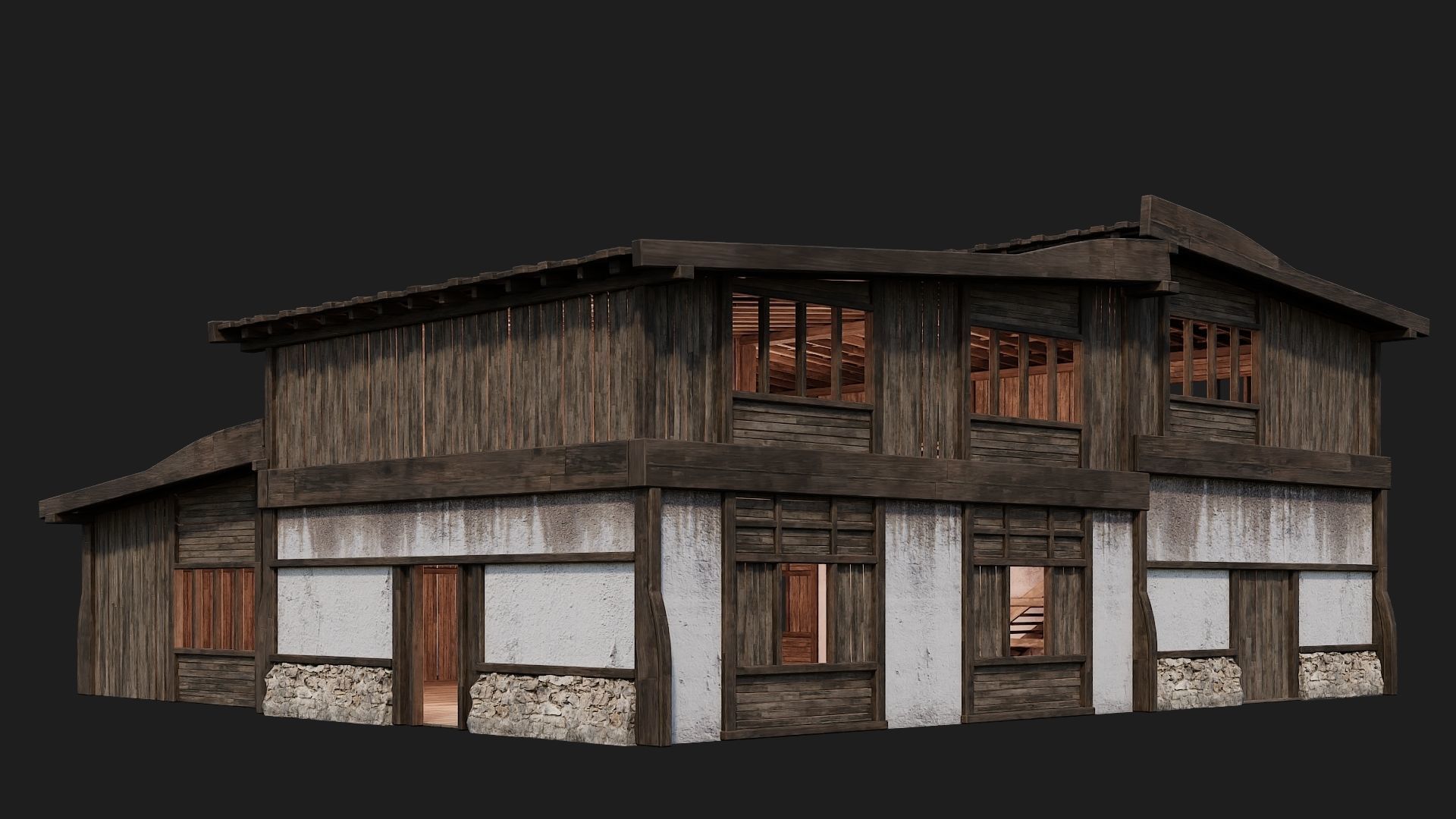 4 Old Buildings Pack 4K Textures GameReady 177 to 180 Low-poly 3D model_45