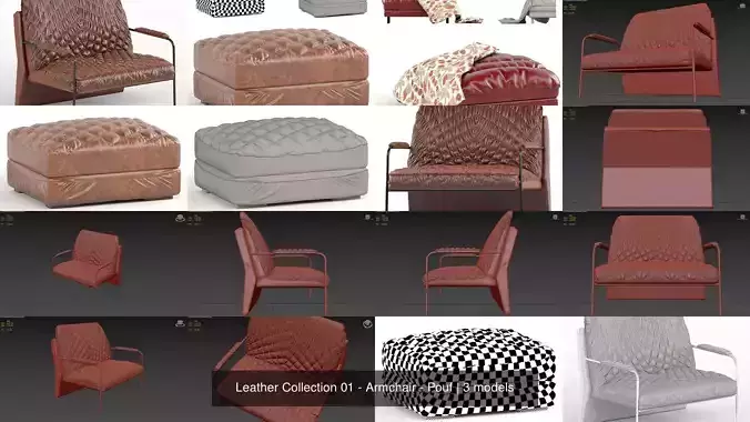 Leather Furniture Collection 3 in one 01 - Armchair - Pouf