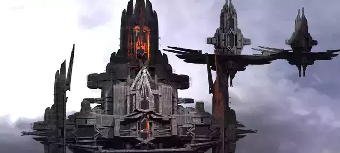 Cyberpunk Dark Floating City Kitbash