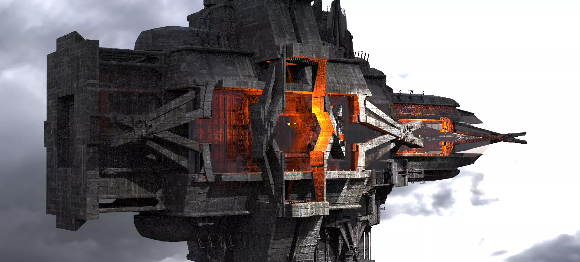 Dark cyberpunk Sci-Fi Ship  Kit bash  3D model_0