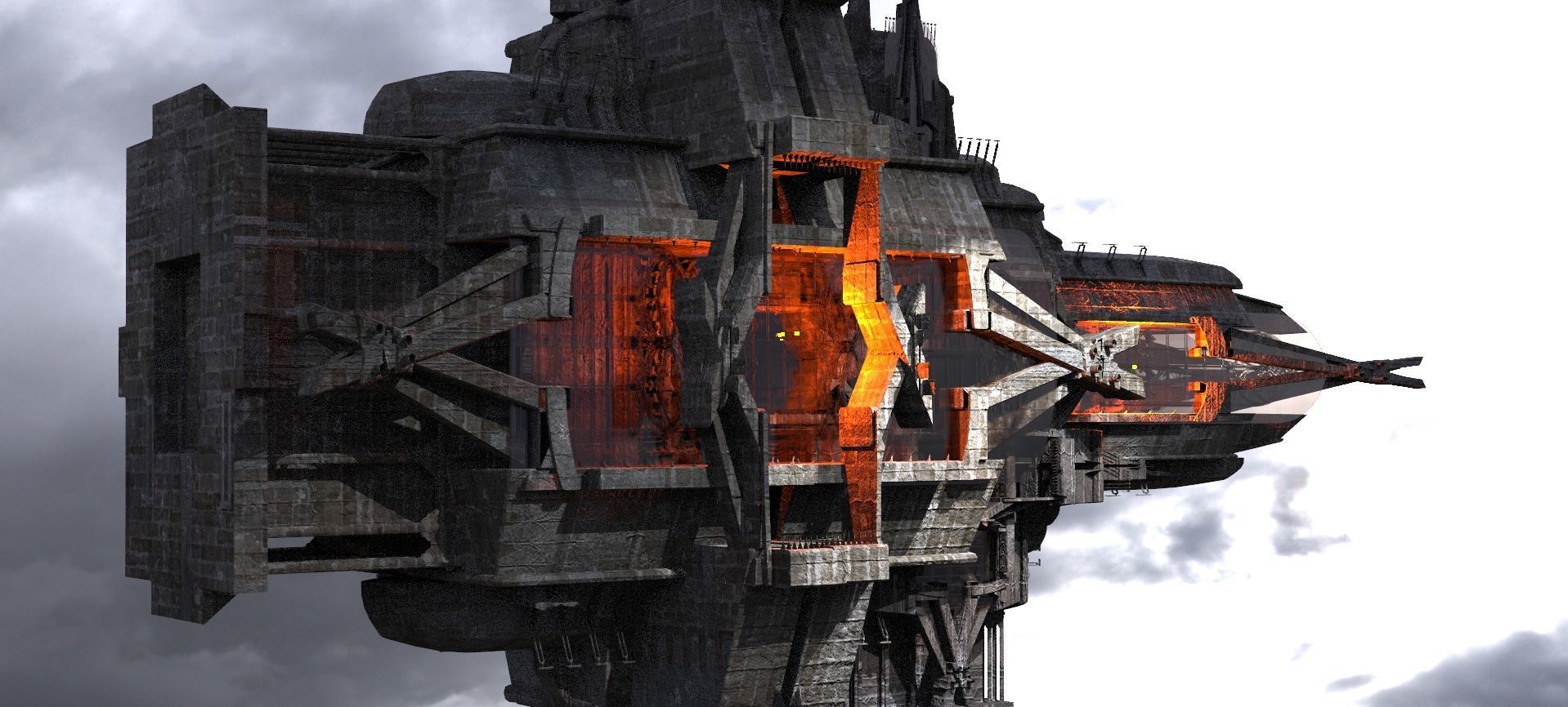 Dark cyberpunk Sci-Fi Ship  Kit bash  3D model_1