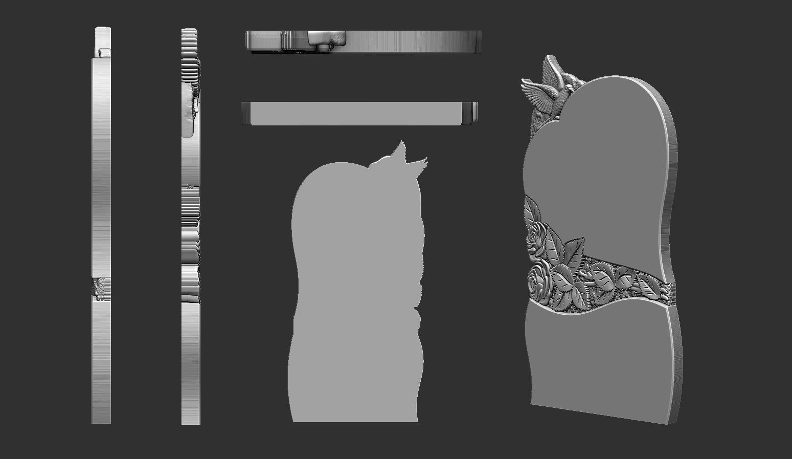 Memorial Tombstone with Pigeon for Cnc Carving 3D print model_9