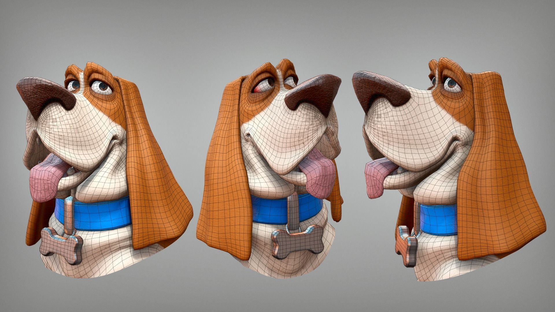 Cartoon character dog Basset hound base mesh Low-poly 3D model_6