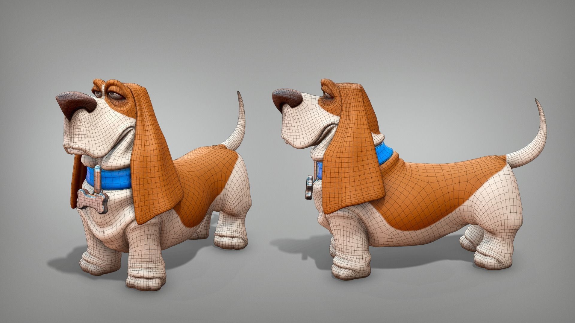 Cartoon character dog Basset hound base mesh Low-poly 3D model_7