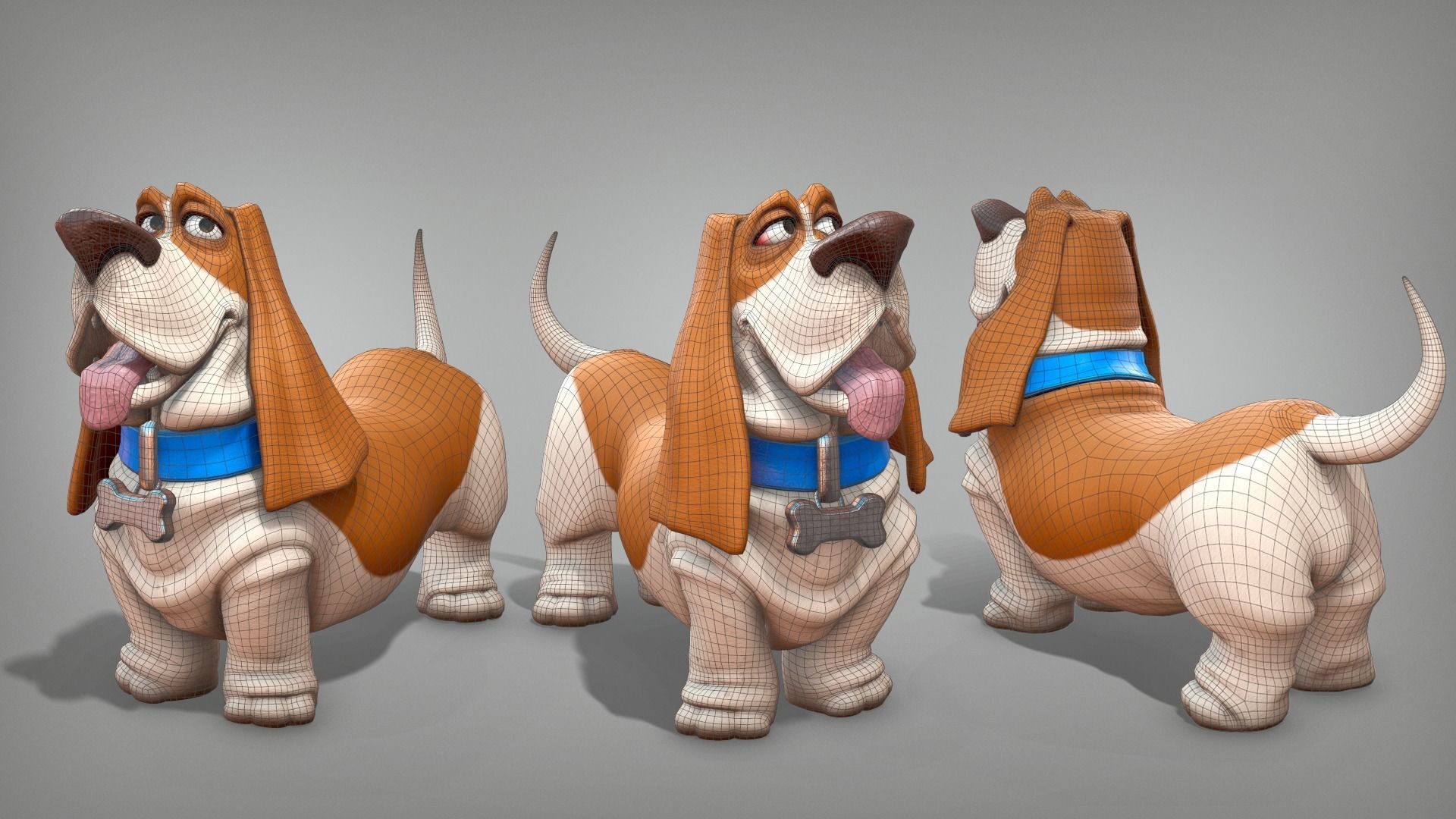 Cartoon character dog Basset hound base mesh Low-poly 3D model_5