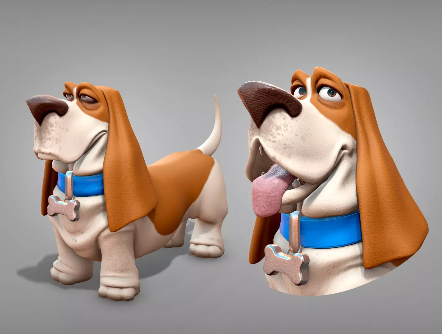 Cartoon character dog Basset hound base mesh Low-poly 3D model_0