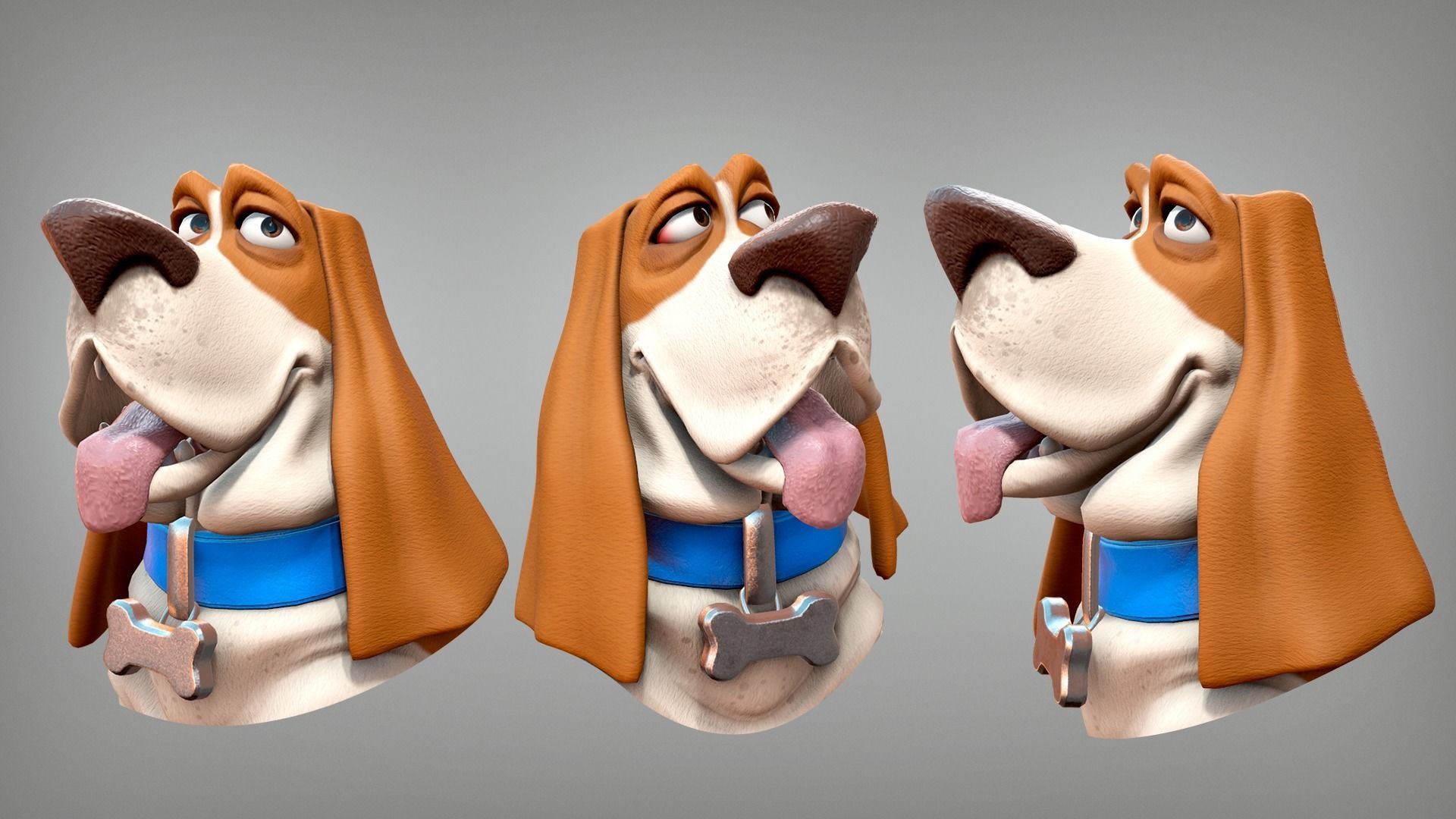 Cartoon character dog Basset hound base mesh Low-poly 3D model_4