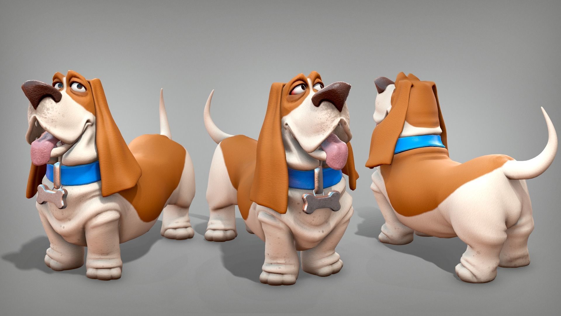 Cartoon character dog Basset hound base mesh Low-poly 3D model_2