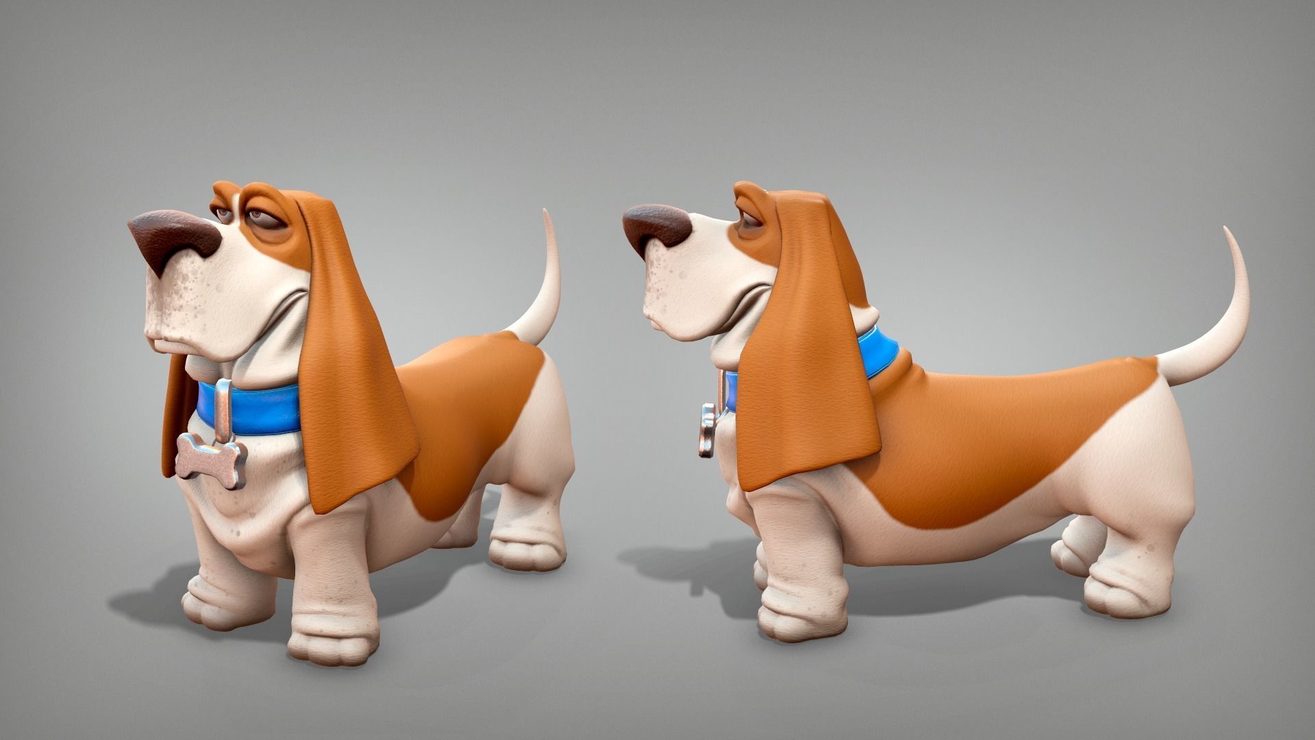 Cartoon character dog Basset hound base mesh Low-poly 3D model_3