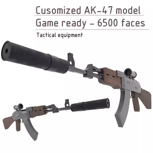 AK-47 3d model with tactical equipment Free low-poly 3D model