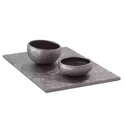 Stone Basalt Bowls and Tray 3D model