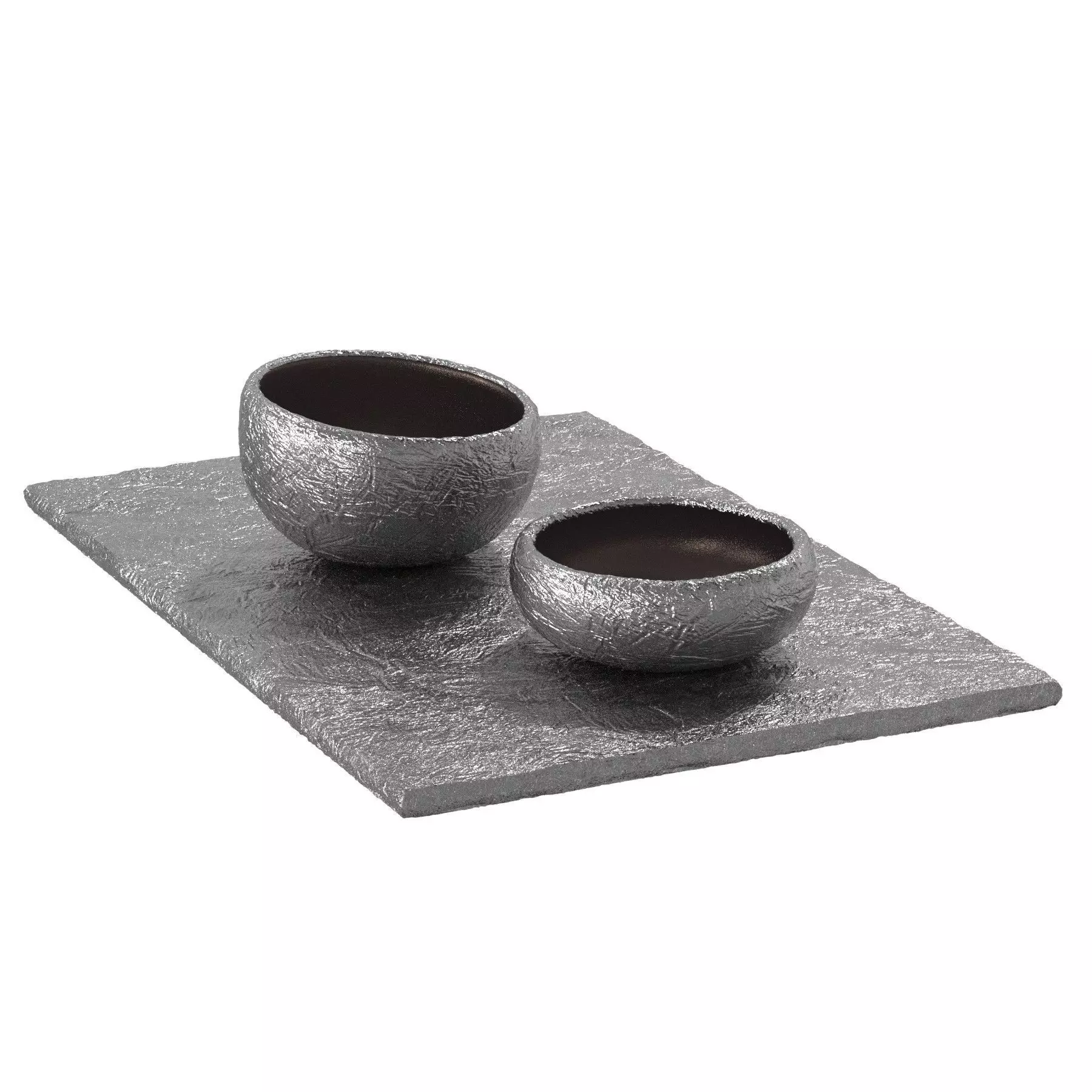 Stone Basalt Bowls and Tray 3D model_0