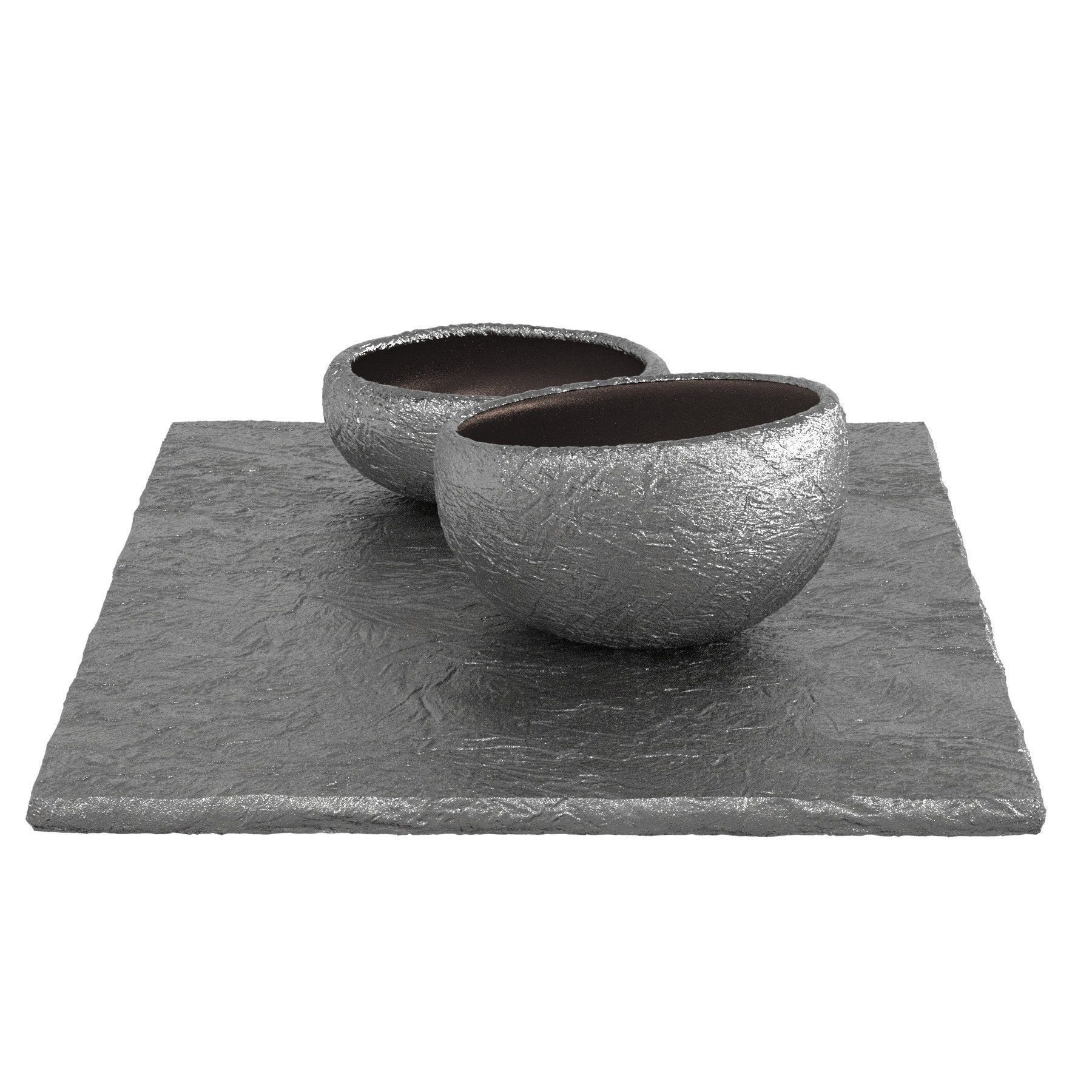 Stone Basalt Bowls and Tray 3D model_3