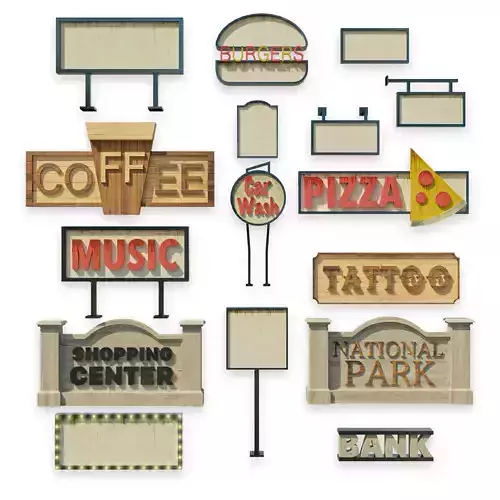 Store signs Low-poly 3D model